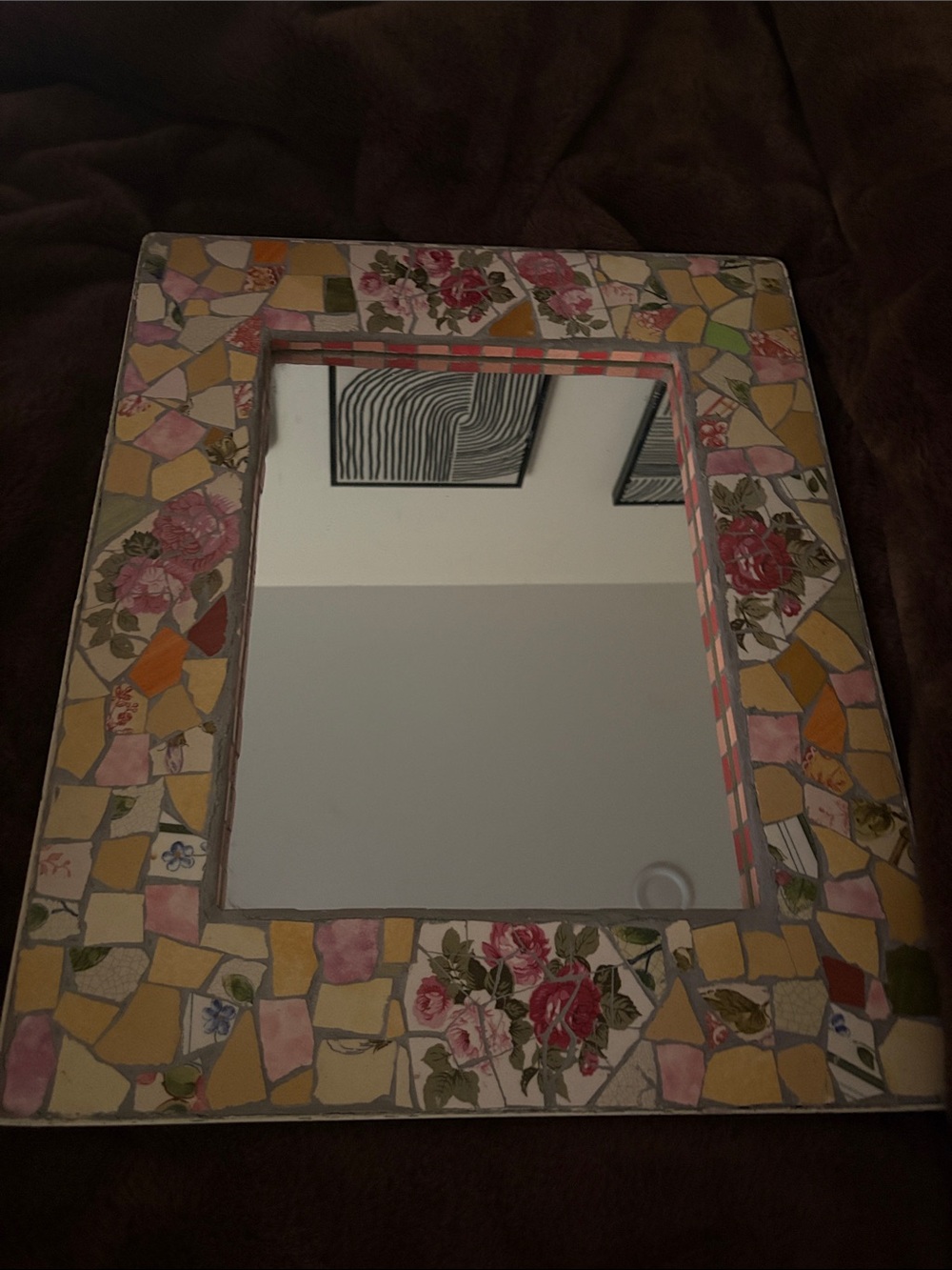 Handmade Floral Mosaic Mirror in Pink, Yellow and Green